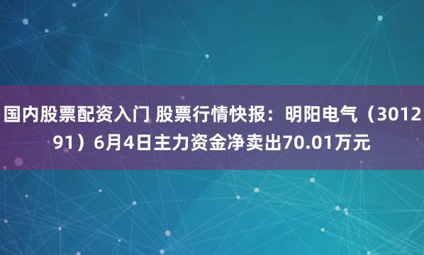 国内股票配资入门 股票行情快报：明阳电气（301291）6月4日主力资金净卖出70.01万元
